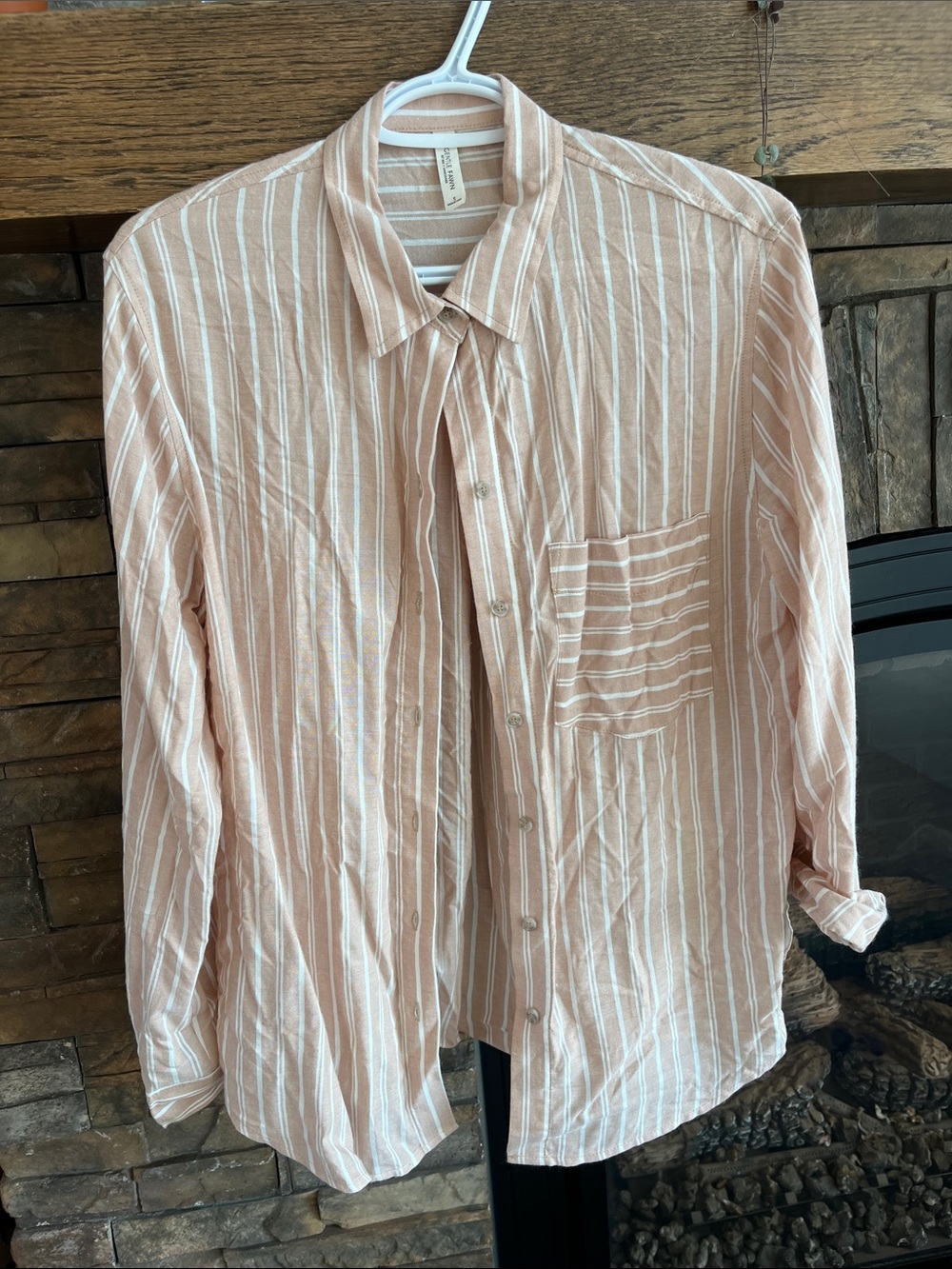 Gentle Fawn Striped Button-Up Shirt in Peach and White